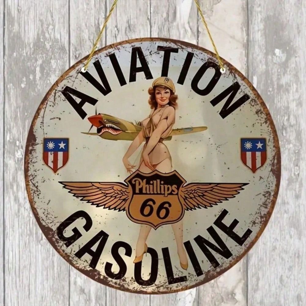 HELLOYOUNG ป้ายดีบุกโลหะวินเทจย้อนยุค Phillips 66 Garage Bar Wall Decor