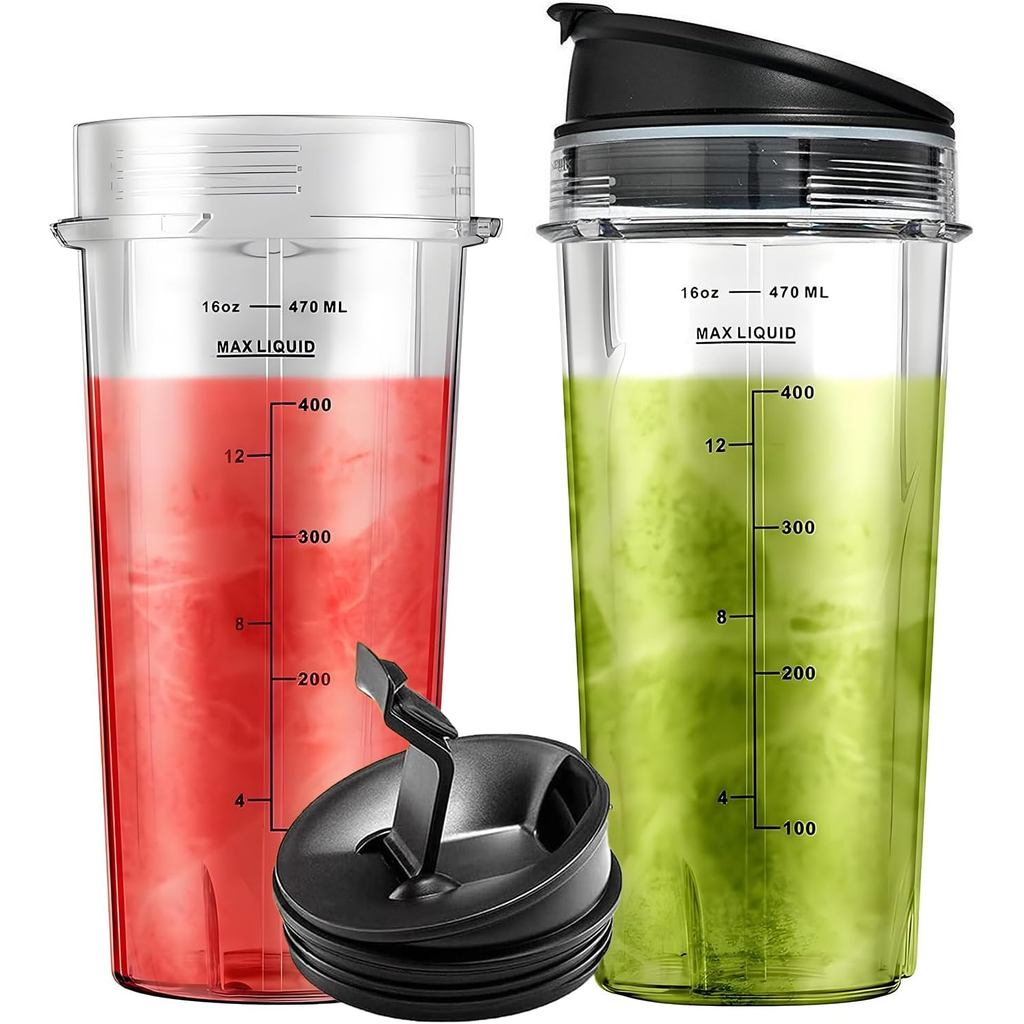 เครื่องปั่น 16oz ถ้วยสําหรับ Ninja - 2 แพ็คถ้วยเครื่องปั่นนินจาพร้อมฝาปิดซีล, ใช้งานร่วมกับ Ninja QB