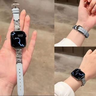 สุภาพสตรีเพชรสายหนังไม่สม่ําเสมอสําหรับ Apple Watch S11 SE3 S10 S9 S8 SE S7 S6 Ultra 3 2 49/42/41/40 มม.46 มม.44 มม.45 มม.สายรัดข้อมือ