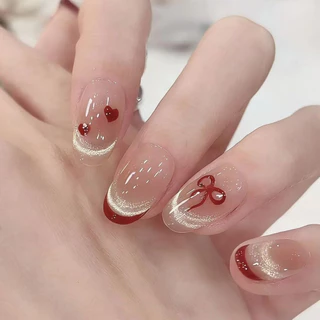 SOPHIAURA ฟรีกาวเล็บปลอมเล็บสั้นรูปร่างอัลมอนด์รูปไข่ Nude สีขาวสีชมพู Maroon Cat Eye