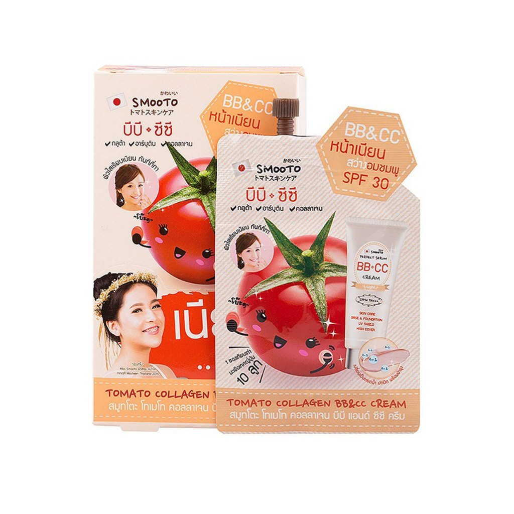 ยกกล่อง 6ซอง สมูทโตะบีบีซีซี SPF30PA+++ สมูทโตะ โทเมโท่ คอลลาเจน บีบี แอนด์ ซีซี ครีม 10g. Smooto To
