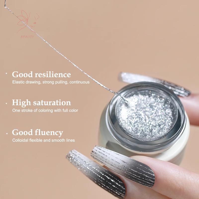 [maybeauty] 8g No Wipe Platinum Gel Nail Polish Sparkle Painting Metallic Gold Silver Liner Gel French Drawing Liner DIY Nail Art {TH}