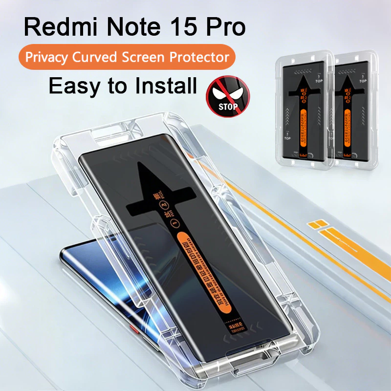 Redmi หมายเหตุ 15 Pro 5G โค้งความเป็นส่วนตัวกระจกนิรภัยสําหรับ Xiaomi POCO M8 Pro X7 Redmi หมายเหตุ 15 14 13 Pro Plus ฝุ่นติดตั้งฟรีป้องกันหน้าจอ