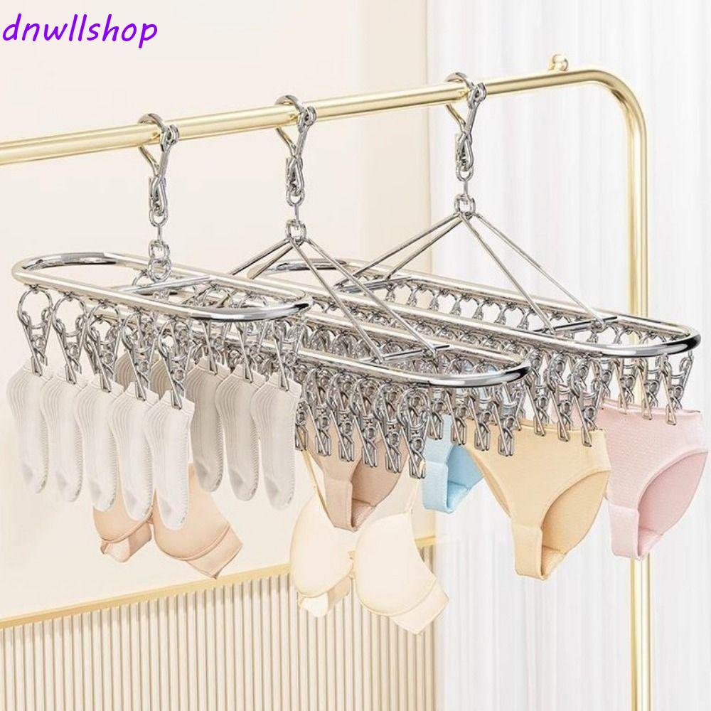 DNWLSHOP ราวตากผ้าถุงเท้า, 20/30 คลิปสแตนเลสถุงเท้าซักรีด Airer, ราวแขวนเสื้อผ้ากันลมกันสนิมชุดชั้นในถุงเท้าผู้ถือระเบียง