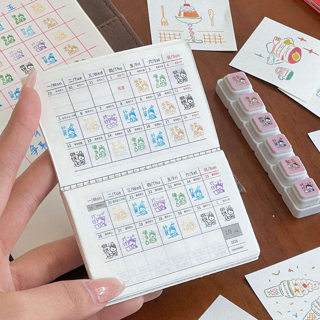 2026 สินค้าใหม่ Food Records Daily Life Six-Page Photosensitive Seal Creative Student Push-Type ที่ถ