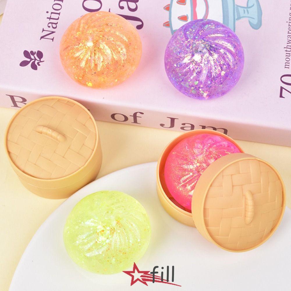 FILL ความเครียดบรรเทาคริสตัล Bun, Steamer Soft Dumpling Squishy ของเล่น, Creative ความวิตกกังวลบรรเทาน่ารัก Glitter Dumpling Pinch Le ของขวัญ