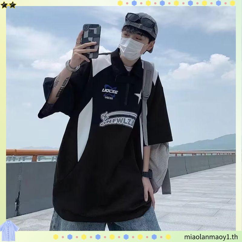 Eashion พร้อมส่ง OOTD COD เสื้อโปโลแขนสั้นลําลอง ทรงหลวม โอเวอร์ไซซ์ สไตล์เกาหลี แฟชั่นฤดูร้อน สําหร
