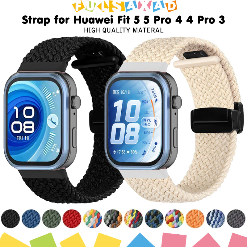 สายรัดไนลอนยืดหยุ่นแม่เหล็กสำหรับนาฬิกา for Huawei Watch Fit 5 4 3 / 5 Pro / 4 Pro สายรัดข้อมือเปลี่ยนสำหรับ
