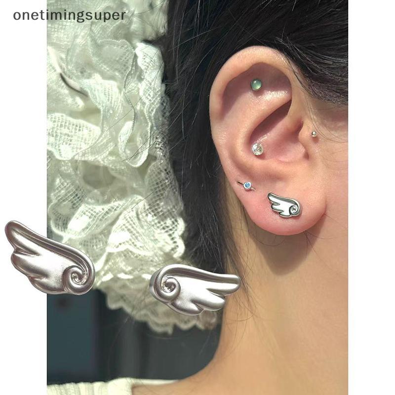 ต่างหูสตั๊ดสไตล์โลหะสีเงิน Teardrop และ Paved Rhinestone กับทรงปีก เครื่องประดับสำหรับผู้หญิงทันสมัย