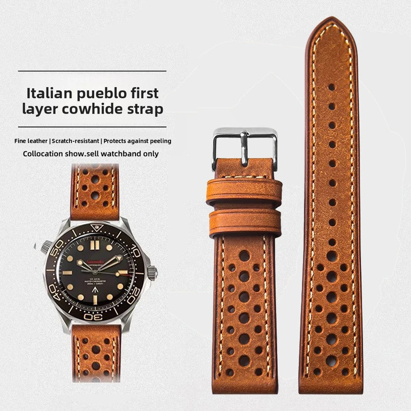 18 19 20 21 22mm Cowhide Watch strap For Omega Longines Rolex Tudor multihole Breathable Ltalian cow Leather Watchband bracelet