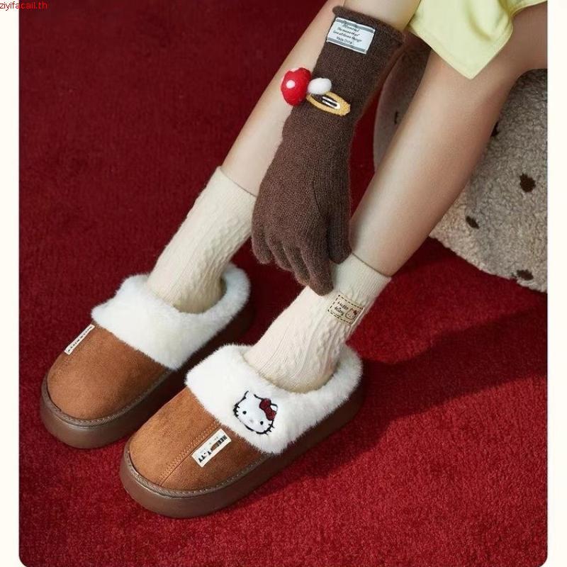 💓 ส่งฟรี ems 💓 Gukoo x hello kitty pper ขนนุ่ม รองเท้าใส่ในบ้าน