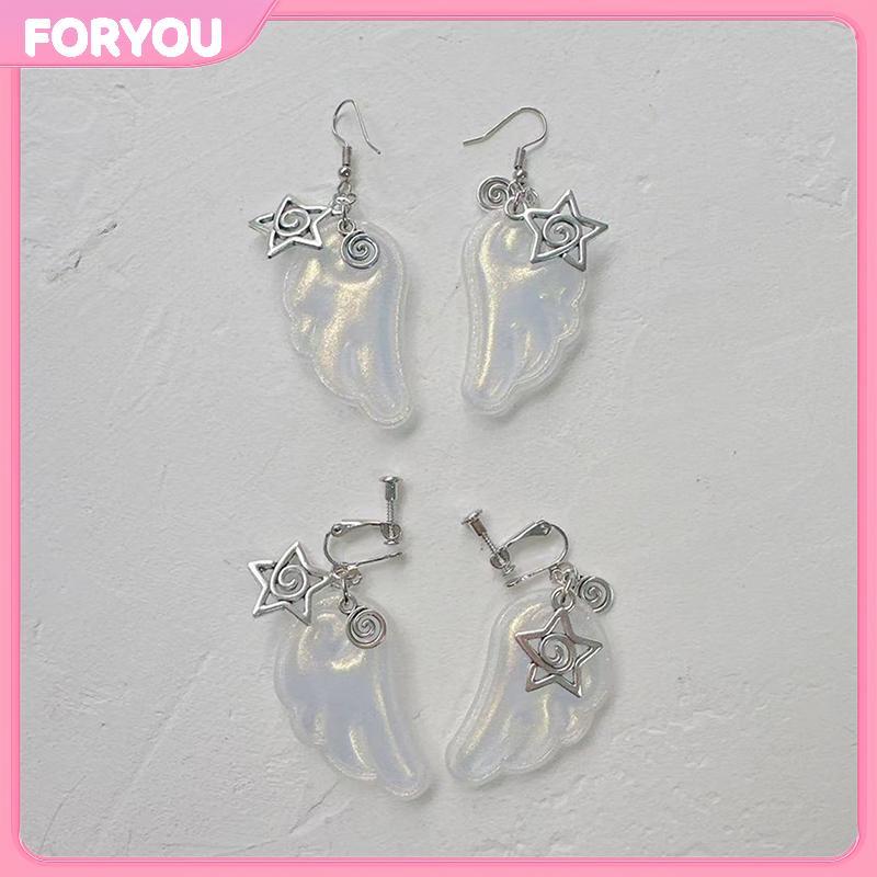 FORYOU Y2k Angel Wings ต่างหูผู้หญิงเรซิ่นคลิปหูหูตะขอแฟชั่นเครื่องประดับของขวัญ