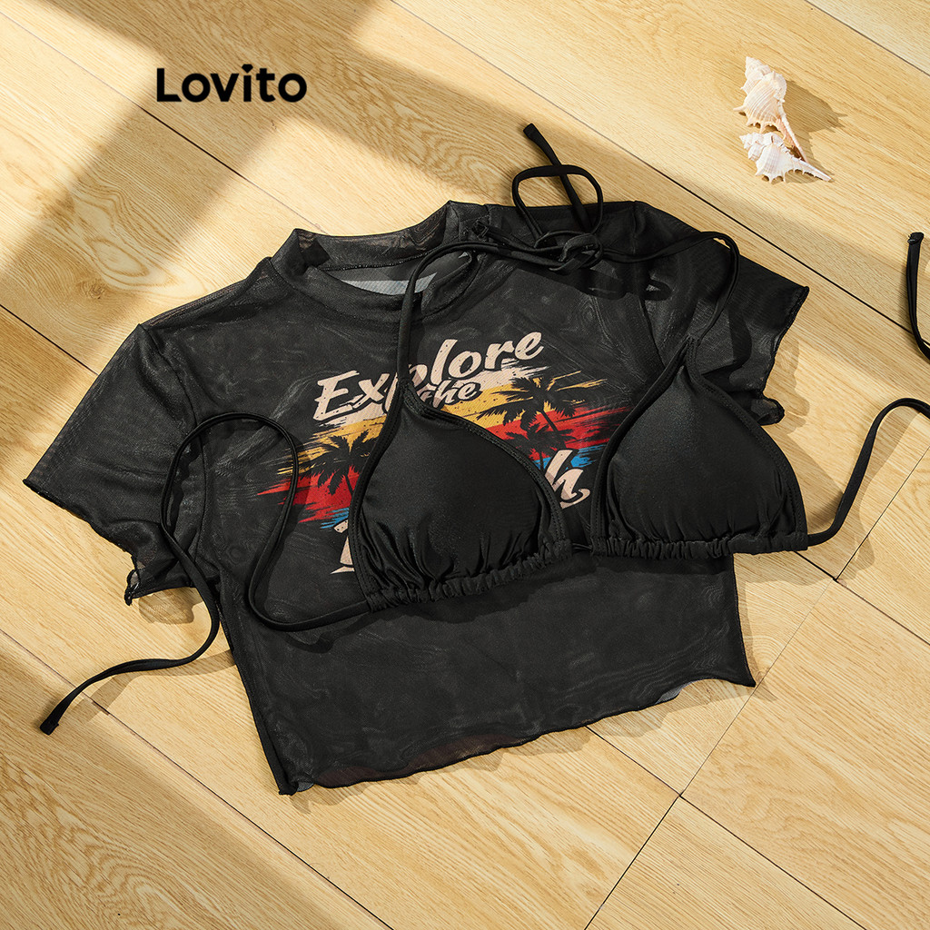Lovito بيكيني شبكي بألوان متباينة سريع الجفاف — صورة 4