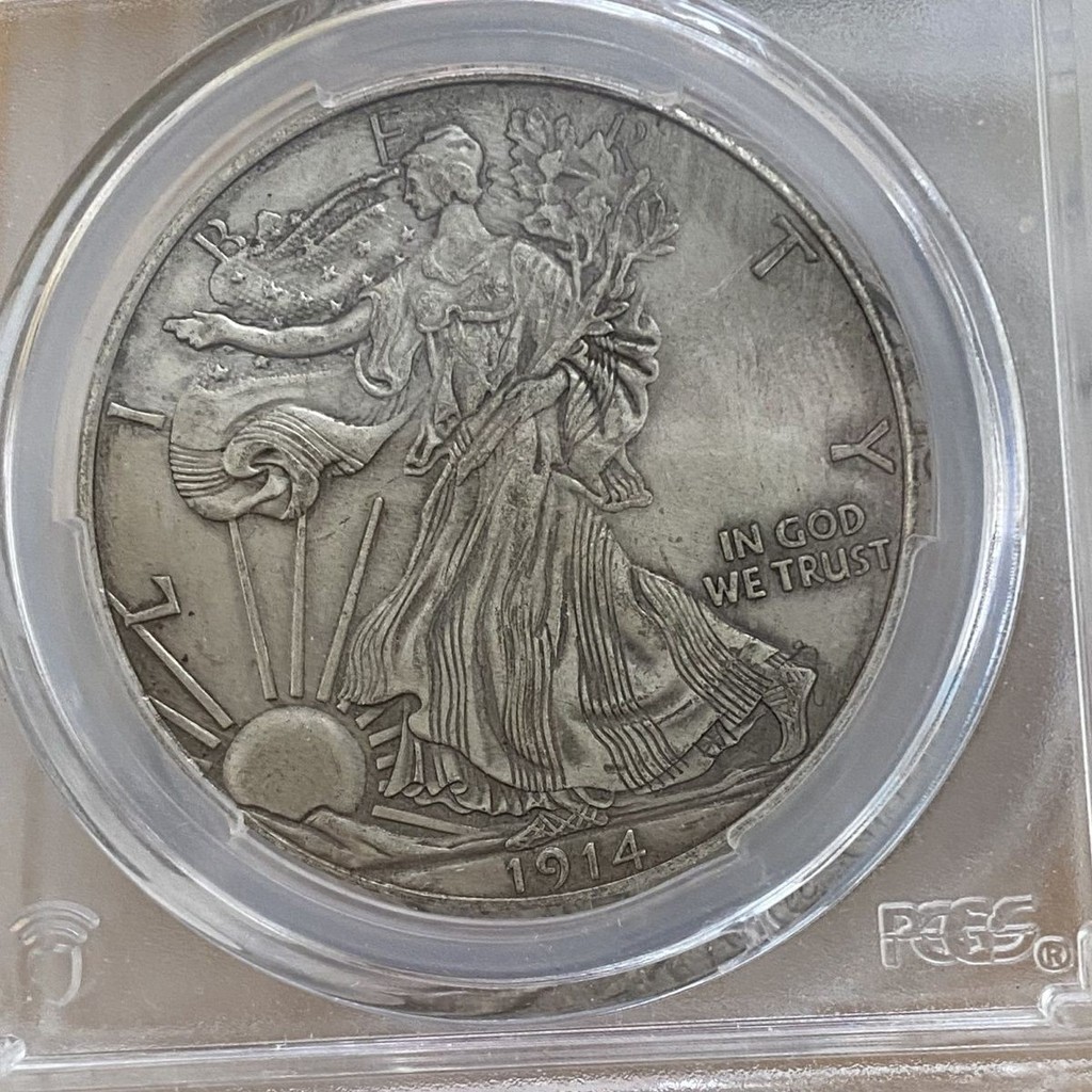 1914 American Walking Goddess Sowing Goddess Silver Dollar PCGS Grade Coin เหรียญเงิน 4/17 ***.... &