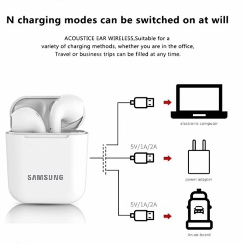 SFREE Shipping TWS หูฟังไร้สายบลูทูธ SAM·SUNG i12 บลูทูธ 5.0 หูฟังชนิดใส่ในหูขนาดเล็กพร้อมไมโครโฟน