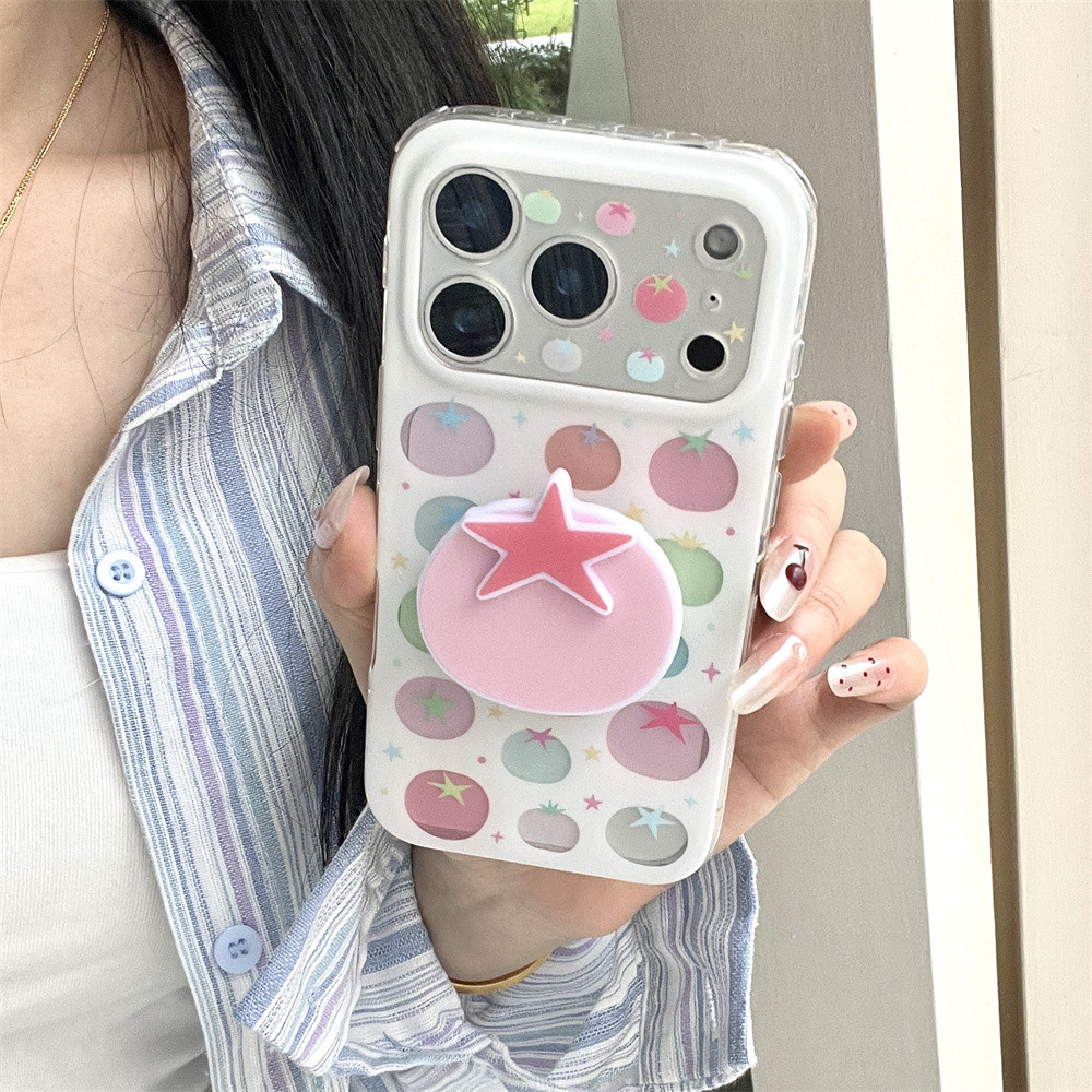 สไตล์เกาหลีมะเขือเทศสีสีชมพูยืนเหมาะสําหรับIphone17Promaxเคสโทรศัพท์16proใหม่iPhone 17น่ารัก15proสาวหัวใจ15ซิลิโคน17Pro anti drop 16 niche hard Case