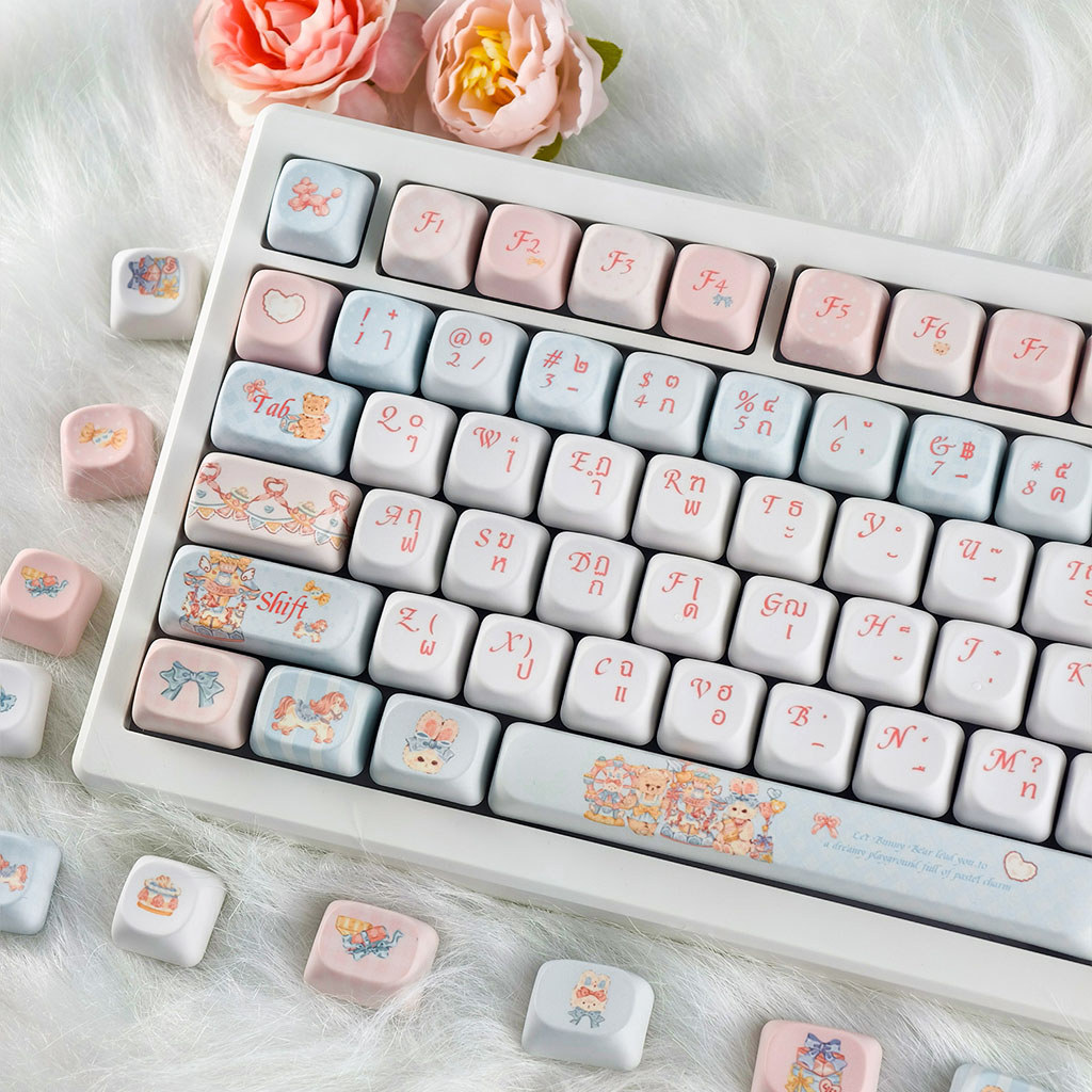 Thai Keycap MAIMOOO กระต่ายหมีสวนสนุก Keycap MOA โปรไฟล์ 120 คีย์ PBT Dye-Sub Aula F75 Ajazz AK820 K