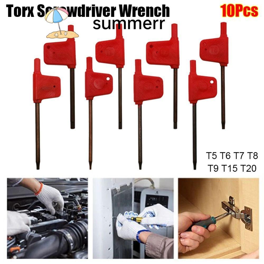 SUMMERR 10 ชิ้น Torx ไขควงประแจ,พลัมรูปธงสีแดงประเภท Torx สกรู Spanner, เครื่องมือมาตรฐาน T5 T6 T7 T