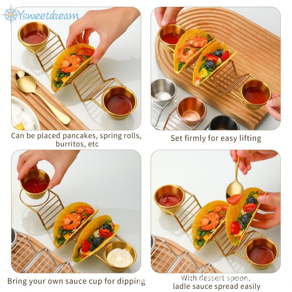 【SWTDRM】Stainless Steel Taco Holder Stand with Sauce Cups Creative Pancake Rack