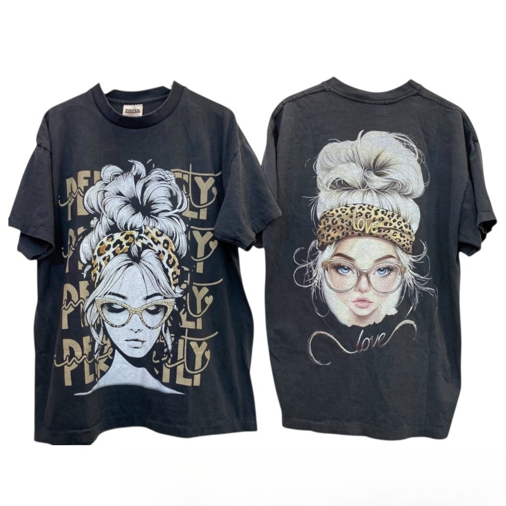 Leopard Headband Girl Graphic Tee Aesthetic Streetwear Black T-Shirt Unisex Cotton Casual Trend Fash