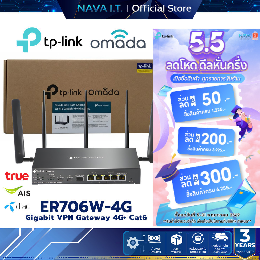 TP-LINK ER706W-4G Omada 4G+ Cat6 AX3000 Gigabit VPN Router