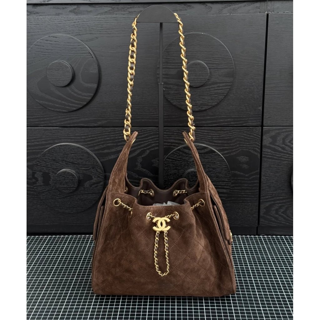 [เกรด Daigou] 25Bag Suede Green 25Bag Suede Brown [Charge Style] 25Bag 25K Double C Diamond Pattern 