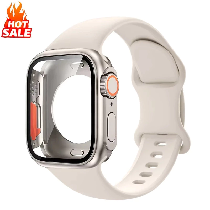 เคส พีซี เต็มรูปแบบ + สายซิลิโคนเข้ากันได้สําหรับ แอปเปิล ดู ชุด 11/10 46/42/45/44 มม. 40 มม. 41 มม. ชุด 9 8 7 6 5 กับ2 กับ3 4