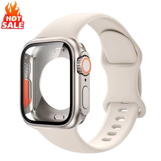 เคส พีซี เต็มรูปแบบ + สายซิลิโคนเข้ากันได้สําหรับ แอปเปิล ดู ชุด 11/10 46/42/45/44 มม. 40 มม. 41 มม. ชุด 9 8 7 6 5 กับ2 กับ3 4