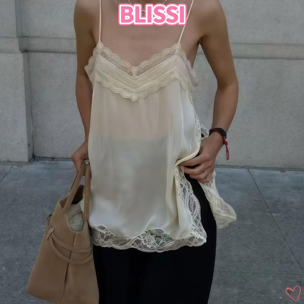ความสุข‌I เสื้อกล้าม, High Street สีดําลูกไม้สลิงด้านบน,สไตล์แขนกุด V คอเสื้อผู้หญิงแฟชั่น