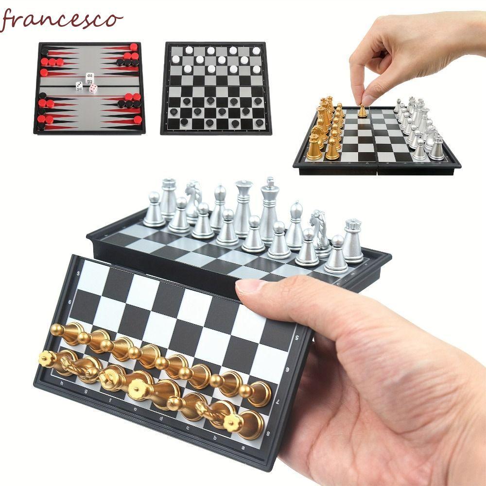 FRANCESCO Mini Chess Set, Gold Silver Folding Design Magnetic Chess, International Chess Magnetic Pi