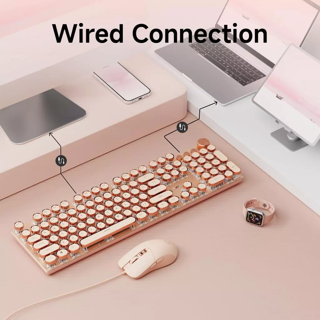 EWEADN คีย์บอร์ดและเมาส์ Combo สไตล์เครื่องพิมพ์ดีด 104 คีย์ มีไฟ LED thumbnail 5