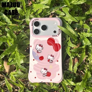 เคสไอโฟนแม่เหล็ก ลอนคลื่น มุมหนากันกระแทก ซิลิโคนชมพู ลายตัดกรอบHelloKitty iPhone 17 16 15 14 13 Pro Max Plus