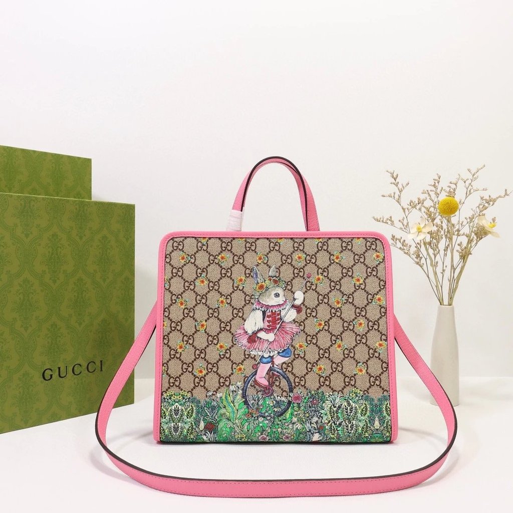 630542  Daigou Gucci Gucci กระเป๋าสตรีสไตล์ใหม่จักรยานกระต่ายพิมพ์ Tote Bag Gucci GG พิมพ์กระเป๋าช้อ