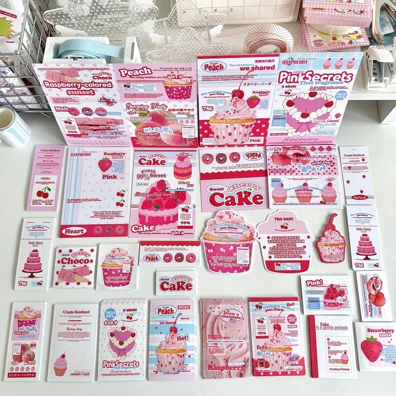 22ชิ้น/เซ็ตหวานเบอร์รี่เค้กปิดผนึกสติกเกอร์การ์ดอวยพรชุดวัสดุบรรจุภัณฑ์ ทําเอง ตกแต่ง