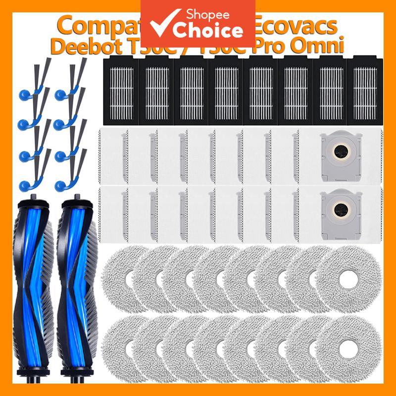 ชุดอะไหล่ทดแทน เข้ากันได้กับ Ecovacs Deebot T30C / T30C Pro Omni แปรงหลัก แปรงข้าง ฟิลเตอร์ ถุงเก็บฝ