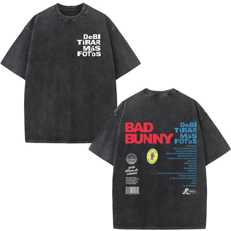[มีสินค้า] เสื้อยืดคอตตอนวินเทจแร็ปเปอร์ Bad Bunny ลาย Debi Tirar Mas Fotos อัลบั้ม DTMF เสื้อยืดผู้