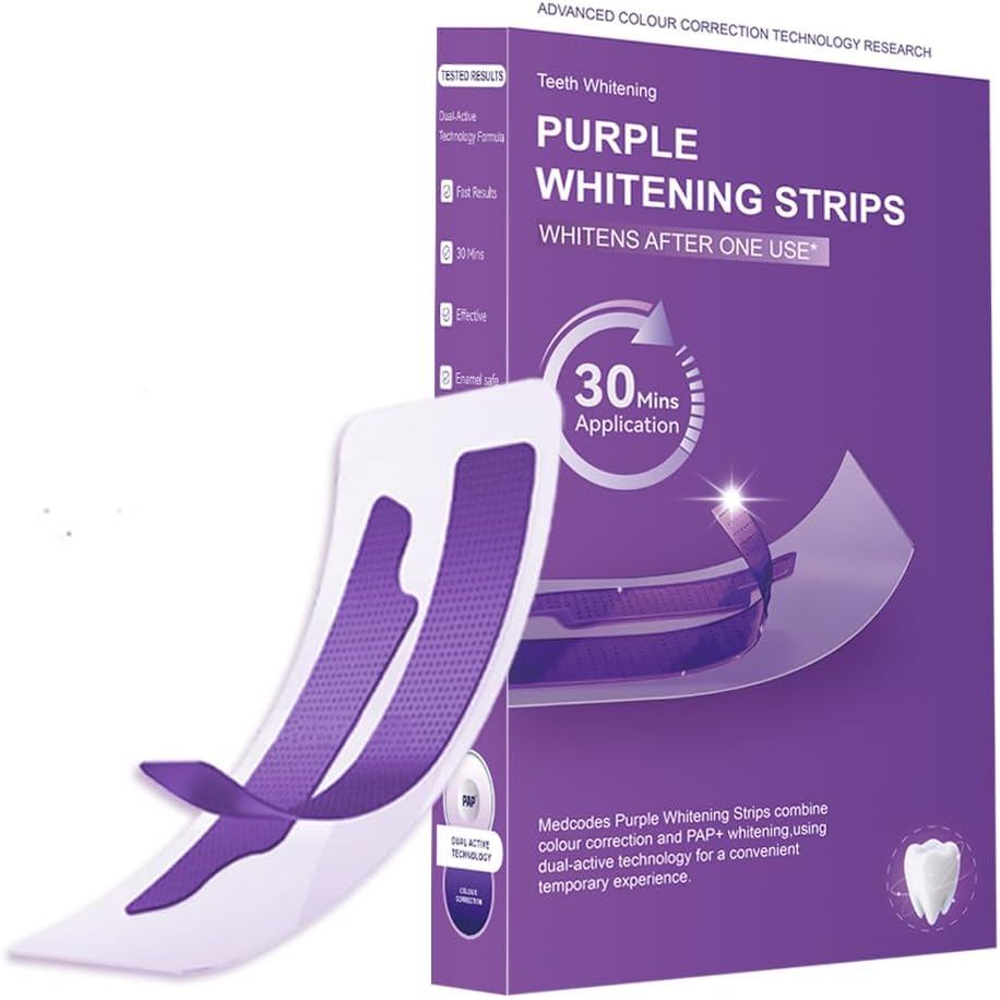 แถบฟอกสีฟันสีม่วง-14 Treatments-V34 Whitening Strips ชุดฟอกสีฟัน-Enamel Safe & Low-Sensitivity-with,