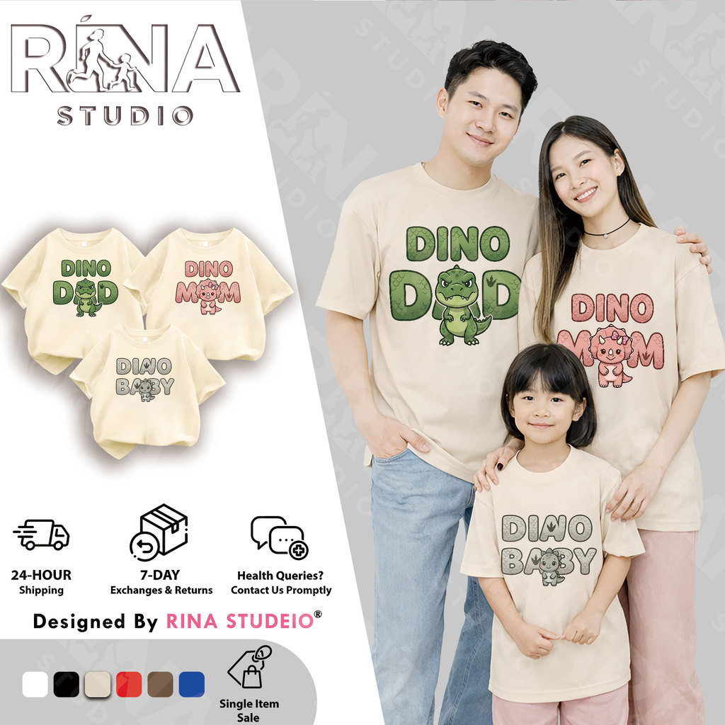 RINA STUDIO เสื้อยืดครอบครัวพิมพ์ลายไดโนเสาร์สําหรับครอบครัวสําหรับภาพครอบครัว