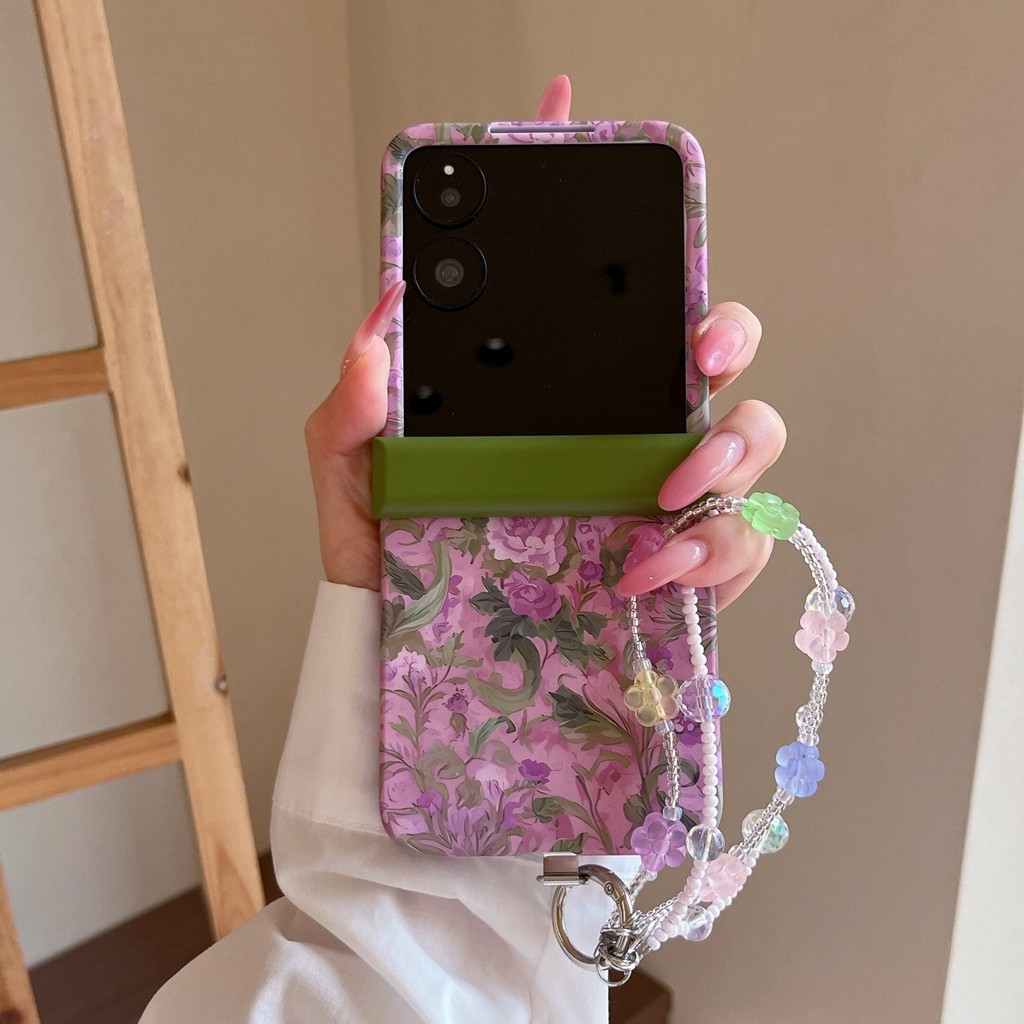 น่ารักดอกไม้สีม่วงหมีเคสโทรศัพท์ดอกไม้สีสันสดใสสําหรับ Samsung Galaxy Z Flip 7 6 Z Flip6 ZFlip 5 Zflip6 ฝาครอบ