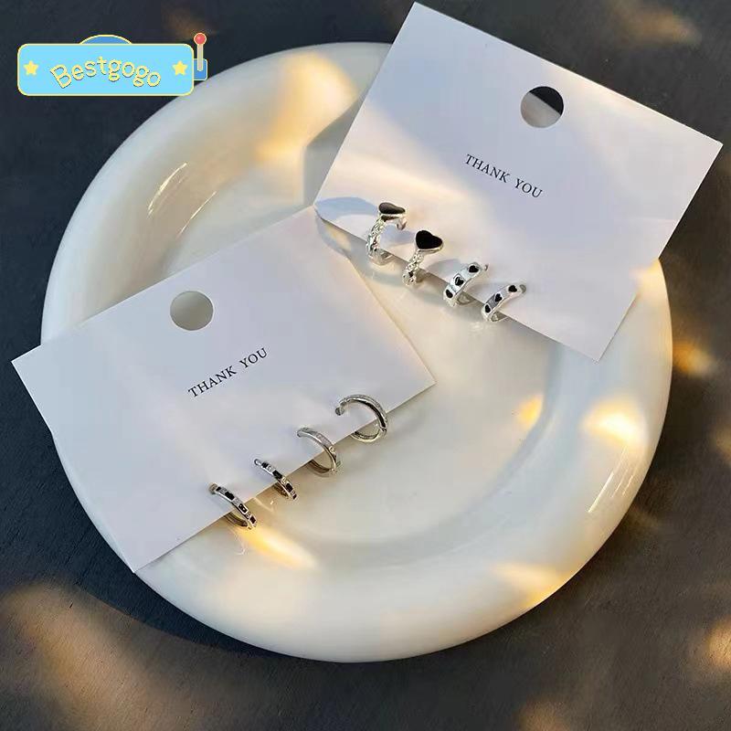 [Bestgogo-t] ต่างหูห่วงคริสตัลสแตนเลส 4 ชิ้น Cool สวมใส่ทุกวันอุปกรณ์เสริมเครื่องประดับ