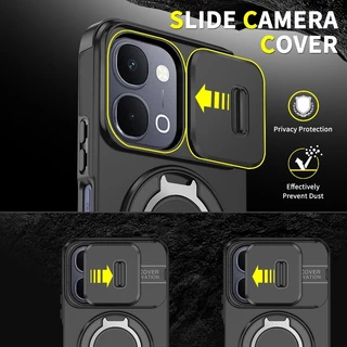 โลหะหมุนวงเล็บเคสโทรศัพท์แม่เหล็กสําหรับVivo Y500 Y31D Y05 Y11D Y31 Y21D V70 FE V60 V50 V40 Lite/Pro X300 Proเลนส์หน้าต่างเลื่อนAnti fall shell PC + TPUฝาครอบป้องกัน