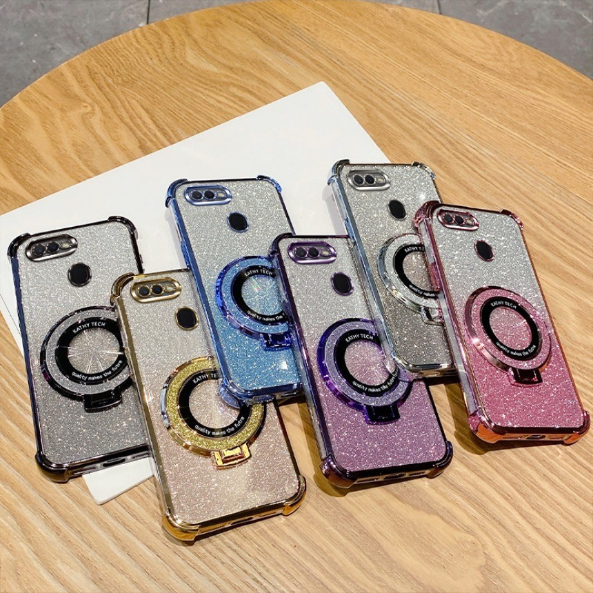 Glitter กันกระแทกแม่เหล็กเคสโทรศัพท์สําหรับ OPPO A12 A12e A7 AX7 A7X A5S AX5S AX5 A3S ขาตั้งฝาครอบ