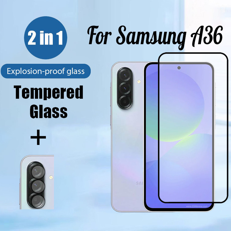 Samsung A36 5G 2 in 1 กระจกนิรภัยป้องกันหน้าจอสําหรับ Samsung Galaxy A55 A35 A56 A26 A16 4G 5G พร้อมกล้องเลนส์ฟิล์ม