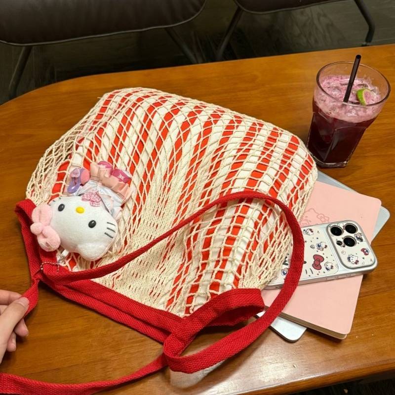 Lazy Net Pocket Tote Bag กระเป๋าสะพายความจุขนาดใหญ่ Net Pocket Tote Bag