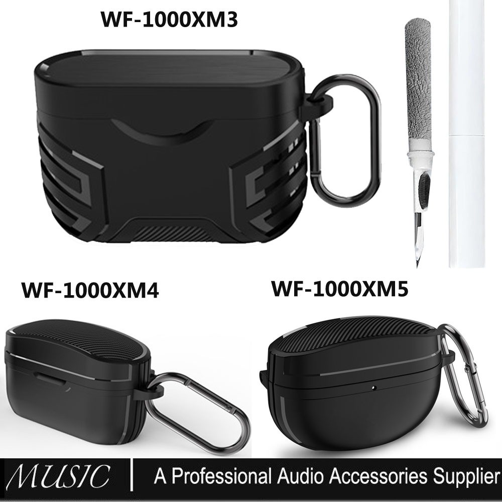 เกราะที่ทนทานออกแบบมาสําหรับ Sony WF-1000XM5, WF-1000XM4, WF-1000XM3 ฝาครอบเคสป้องกันที่ทนทาน, เคสพร้อม Carabiner & ชุดทําความสะอาด