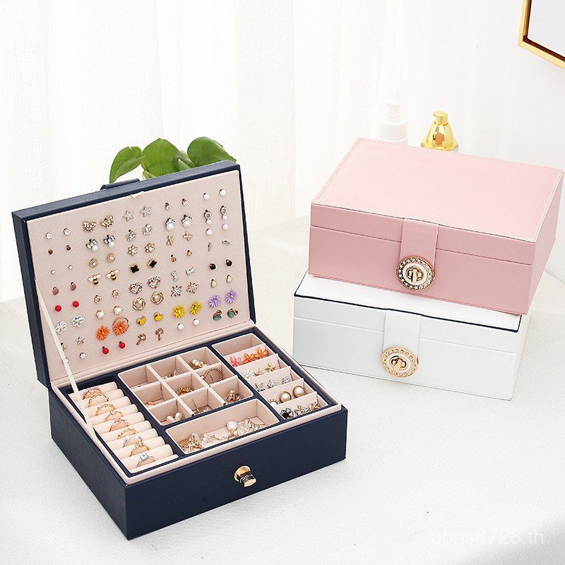 เครื่องประดับหูใหญ่กล่องเครื่องประดับกล่องเล็บสร้อยคอความจุแหวนแสดงหลายชั้นสไตล์ยุโรปกล่องเก็บต่างหู