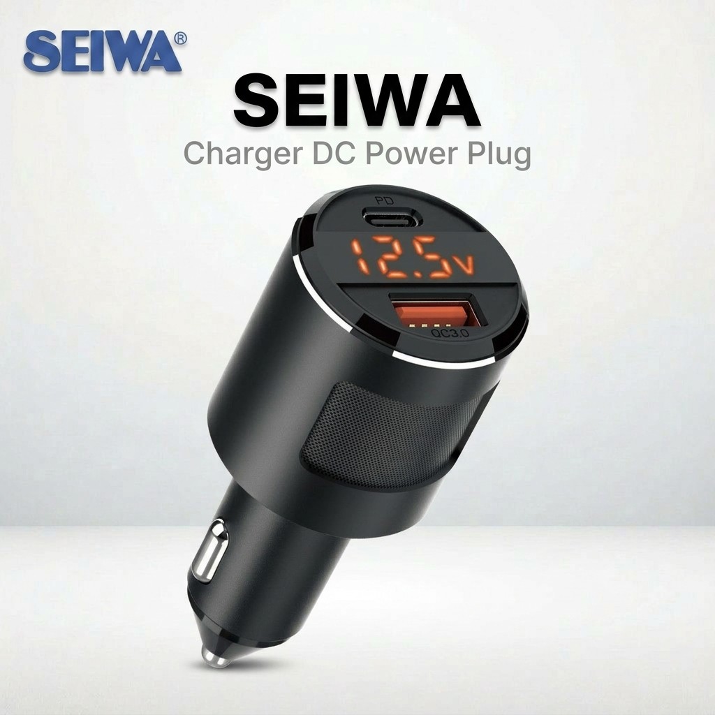 SEIWA Car Interior Accessories Charger DC Power Plug C+A PD65W F344 Voltage Display Aluminum USB Typ