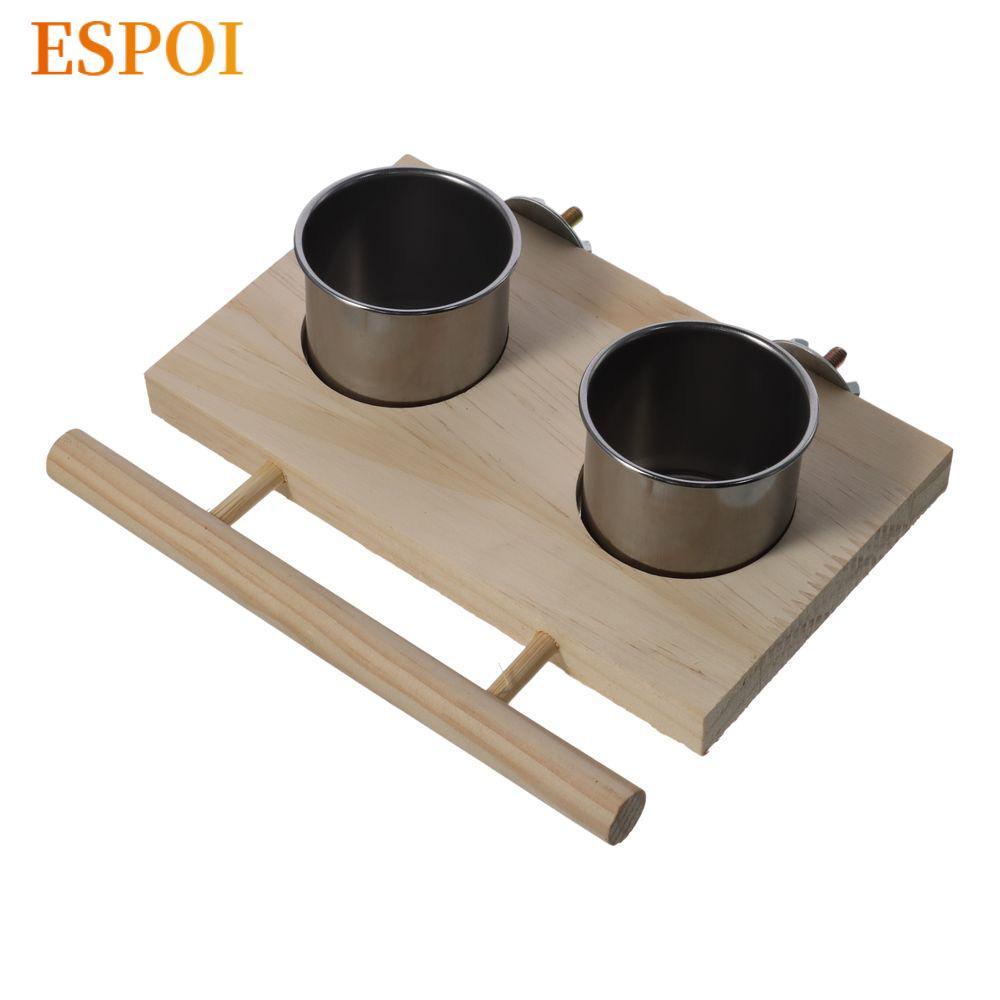 ESPOI ถ้วยอาหารนก,ไม้สแตนเลสชามสัตว์เลี้ยง,สําหรับนกแก้วคอนัวร์นกค๊อกคาเทลพร้อมคอนยืนที่ใส่ตะขอแขวนจานอาหาร