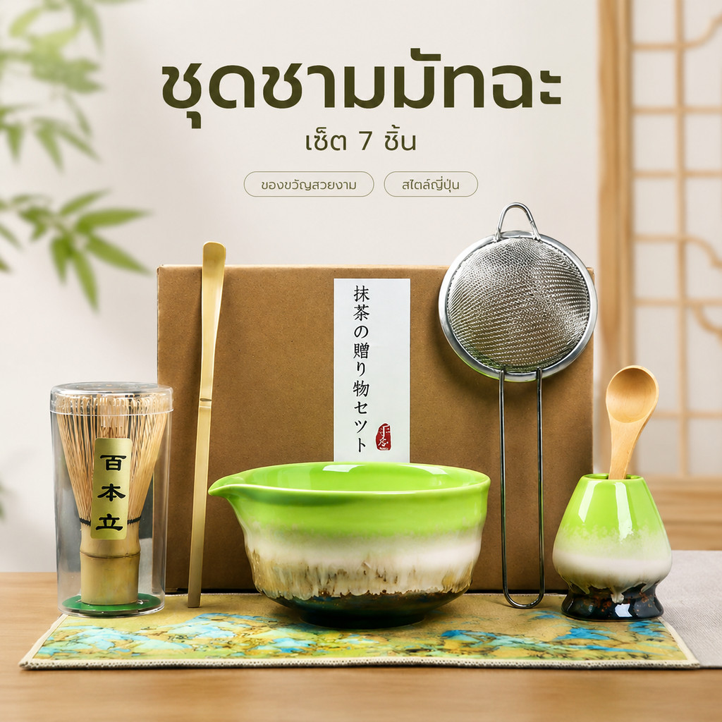 ชุดชงมัทฉะ ชุดมัทฉะญี่ปุ่น 4/7ชิ้น ถ้วยชงมัทฉะ แปรงชงชา ช้อนตักมัทฉะ สำหรับมือใหม่