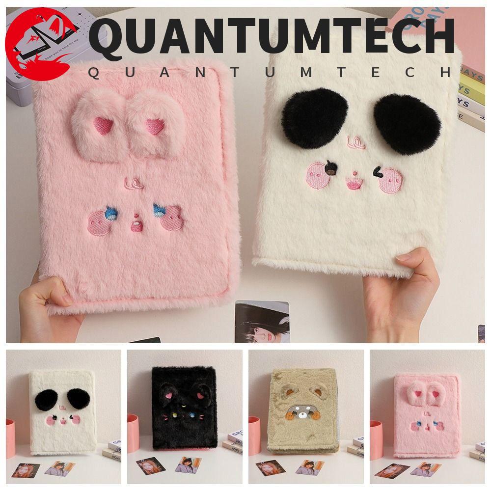 QUANTUMTECH Cat Bear Cards อัลบั้ม, Photocard Holder อัลบั้มการ์ดคอลเลกชันปกหนังสือ, 4 สีหกรูหน้าด้านในเติม Fluffy Plush Binder ปกแฟนๆ